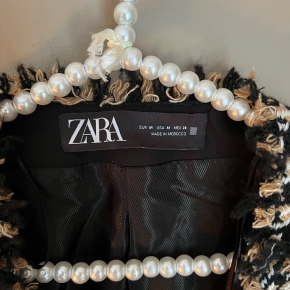 Zara Tweed Houndstooth Blazer Jacket Brown Black - Picture 5 of 7